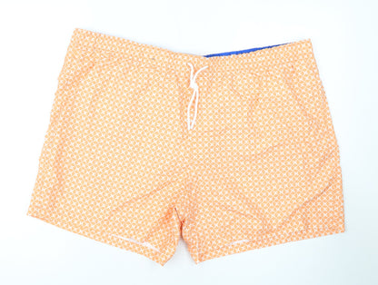 Marks and Spencer Mens Orange Geometric Polyester Bermuda Shorts Size 3XL L10 in Regular Drawstring - Swim Shorts