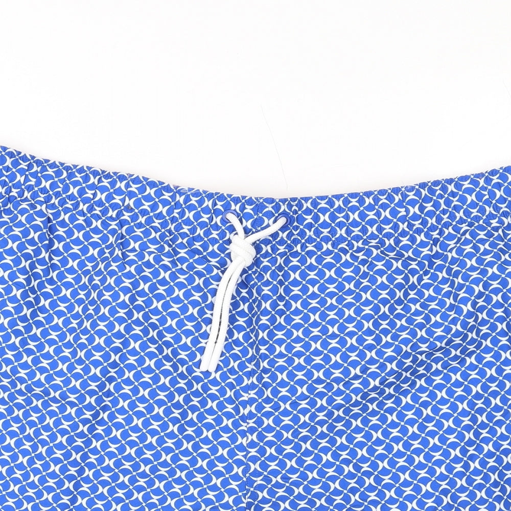 Marks and Spencer Mens Blue Geometric Polyester Bermuda Shorts Size 3XL L6 in Regular Drawstring - Swim Shorts