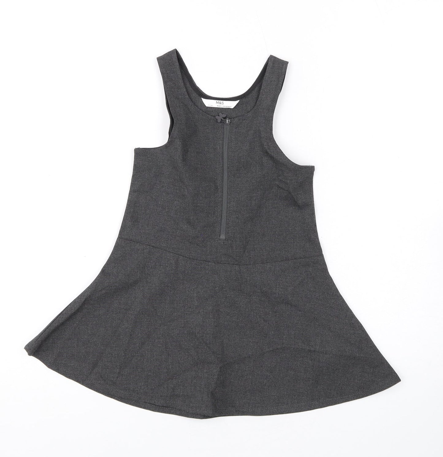 Marks and Spencer Girls Grey Polyester Skater Dress Size 2-3 Years Scoop Neck Zip