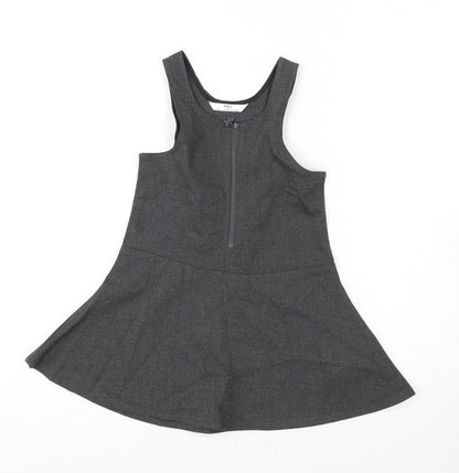 Marks and Spencer Girls Grey Polyester Skater Dress Size 2-3 Years Scoop Neck Zip