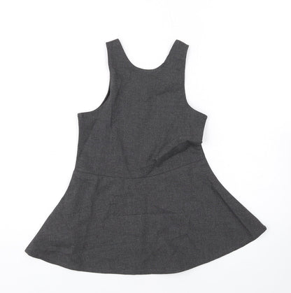Marks and Spencer Girls Grey Polyester Skater Dress Size 2-3 Years Scoop Neck Zip