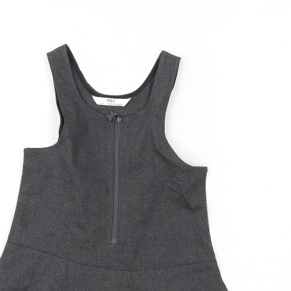 Marks and Spencer Girls Grey Polyester Skater Dress Size 2-3 Years Scoop Neck Zip