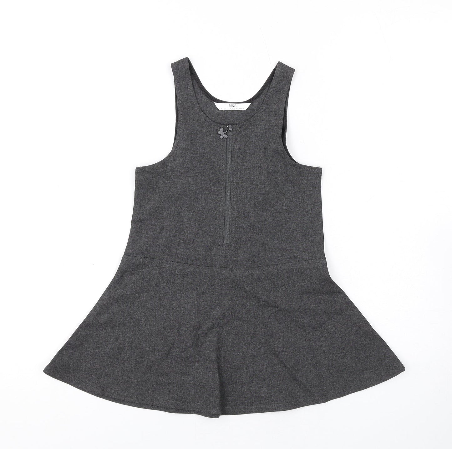 Marks and Spencer Girls Grey Polyester Skater Dress Size 2-3 Years Scoop Neck Zip