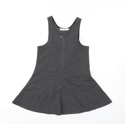 Marks and Spencer Girls Grey Polyester Skater Dress Size 2-3 Years Scoop Neck Zip