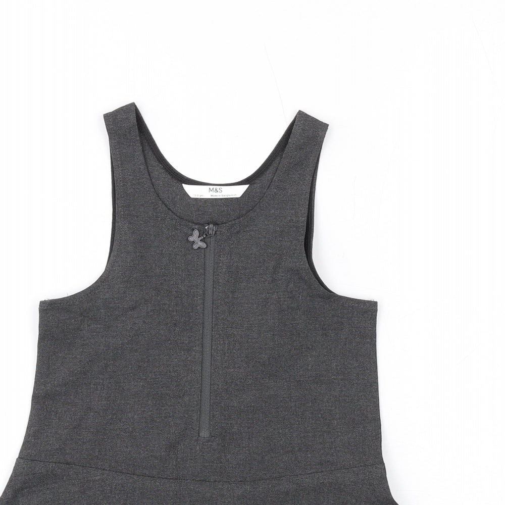 Marks and Spencer Girls Grey Polyester Skater Dress Size 2-3 Years Scoop Neck Zip