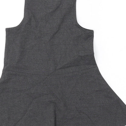 Marks and Spencer Girls Grey Polyester Skater Dress Size 2-3 Years Scoop Neck Zip