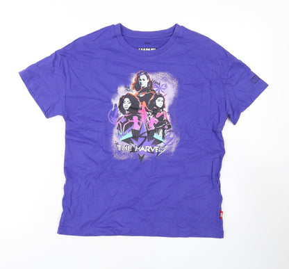 Marks and Spencer Boys Purple Cotton Basic T-Shirt Size 10-11 Years Round Neck Pullover - Marvel