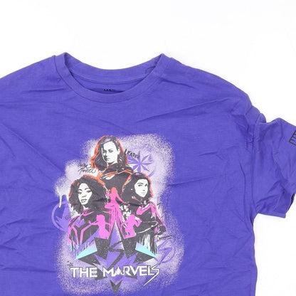 Marks and Spencer Boys Purple Cotton Basic T-Shirt Size 10-11 Years Round Neck Pullover - Marvel