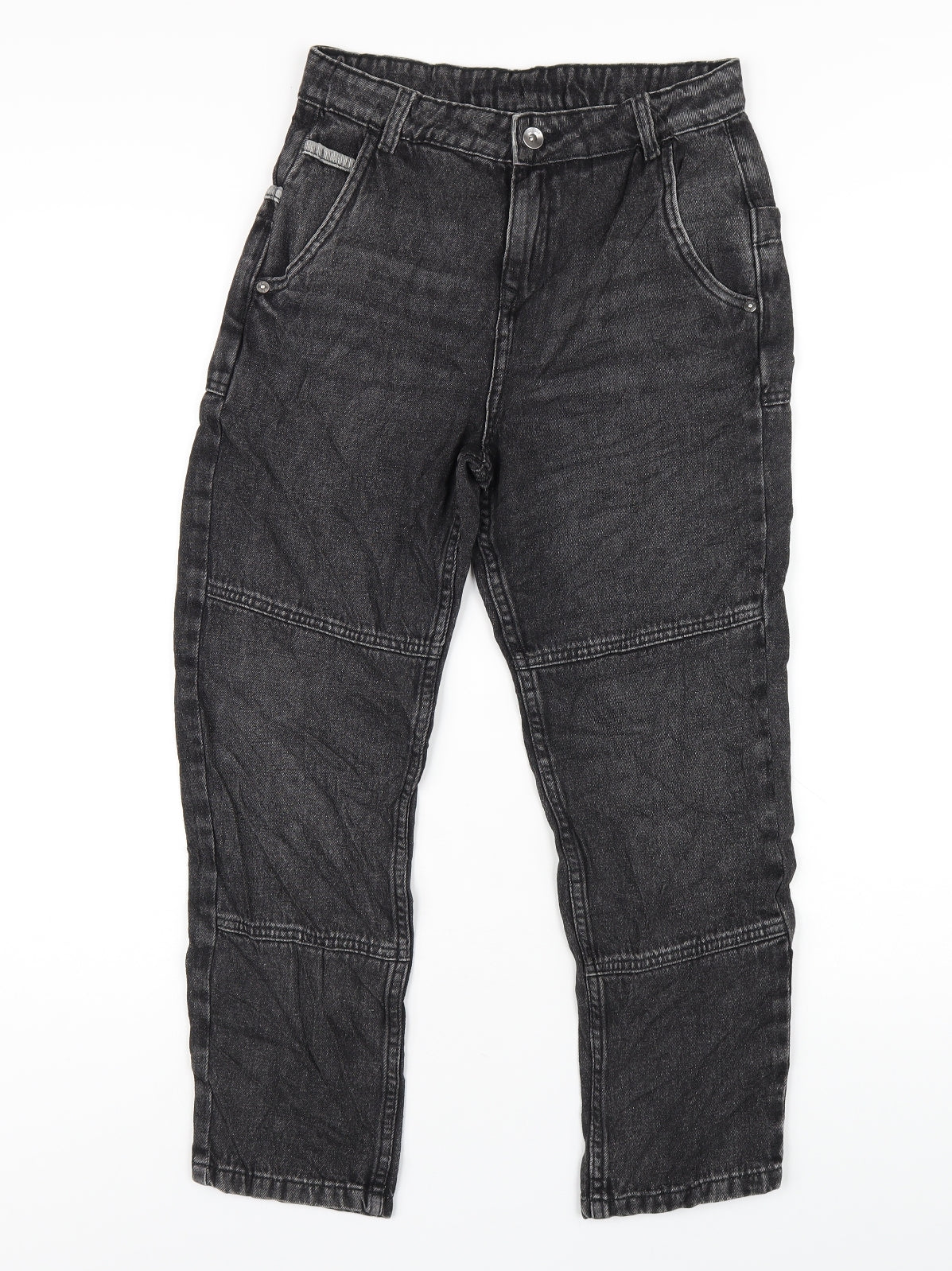 Marks and Spencer Girls Black Cotton Straight Jeans Size 10-11 Years L25 in Regular Zip