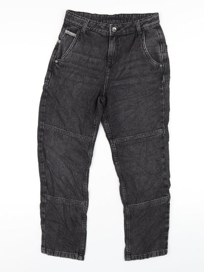 Marks and Spencer Girls Black Cotton Straight Jeans Size 10-11 Years L25 in Regular Zip
