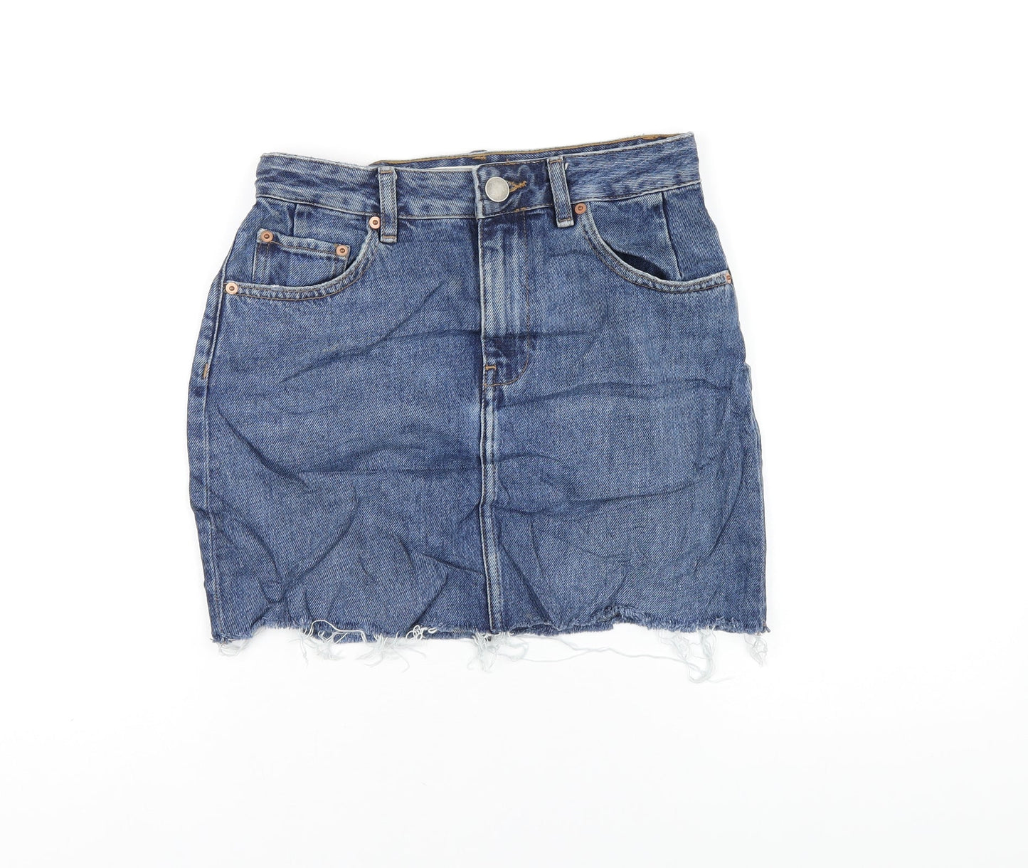 ASOS Womens Blue Cotton A-Line Skirt Size 8 Zip