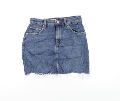 ASOS Womens Blue Cotton A-Line Skirt Size 8 Zip