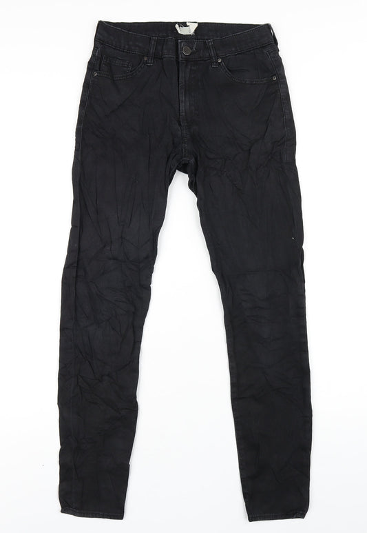 Topshop Womens Black Cotton Skinny Jeans Size 10 L32 in Regular Zip