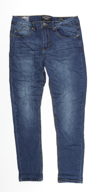 Boohoo Mens Blue Cotton Skinny Jeans Size 32 in L30 in Regular Zip
