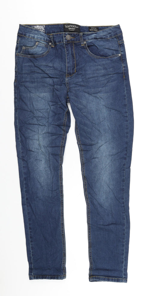 Boohoo Mens Blue Cotton Skinny Jeans Size 32 in L30 in Regular Zip