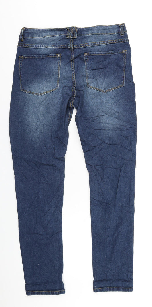 Boohoo Mens Blue Cotton Skinny Jeans Size 32 in L30 in Regular Zip