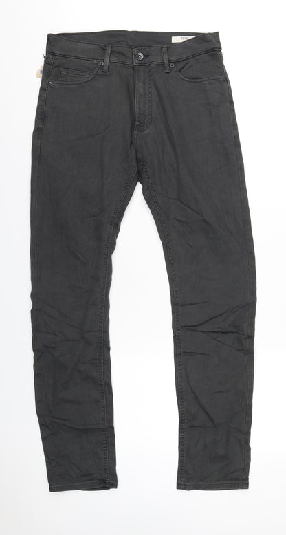 Marks and Spencer Mens Grey Cotton Straight Jeans Size 32 in L33 in Slim Zip