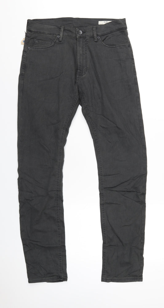 Marks and Spencer Mens Grey Cotton Straight Jeans Size 32 in L33 in Slim Zip