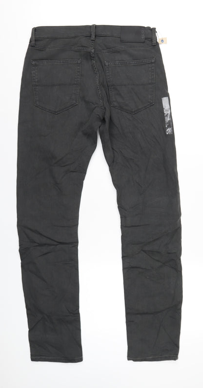 Marks and Spencer Mens Grey Cotton Straight Jeans Size 32 in L33 in Slim Zip