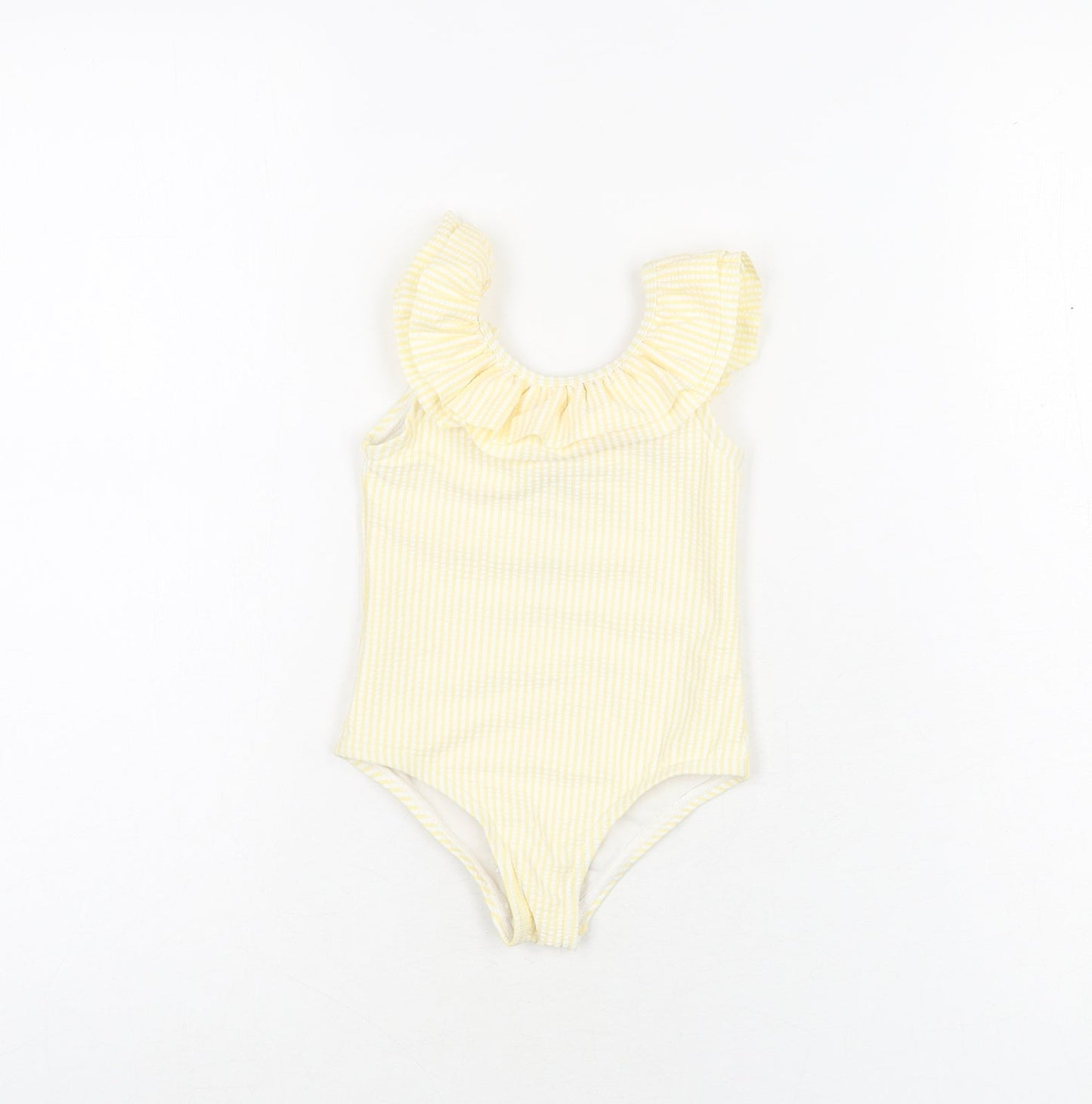 Marks and Spencer Girls Yellow Striped Polyester Unitard One-Piece Size 9-12 Months Pullover - Swimming Costume