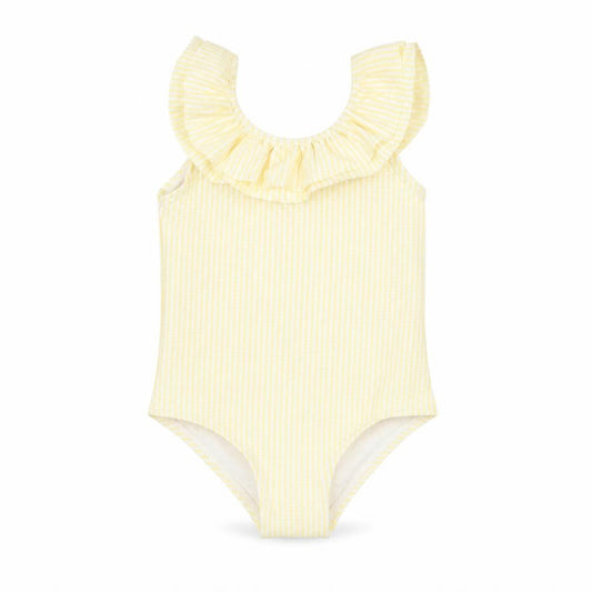 Marks and Spencer Girls Yellow Striped Polyester Unitard One-Piece Size 9-12 Months Pullover - Swimming Costume