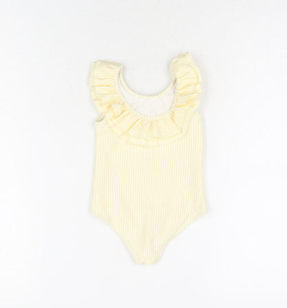 Marks and Spencer Girls Yellow Striped Polyester Unitard One-Piece Size 9-12 Months Pullover - Swimming Costume