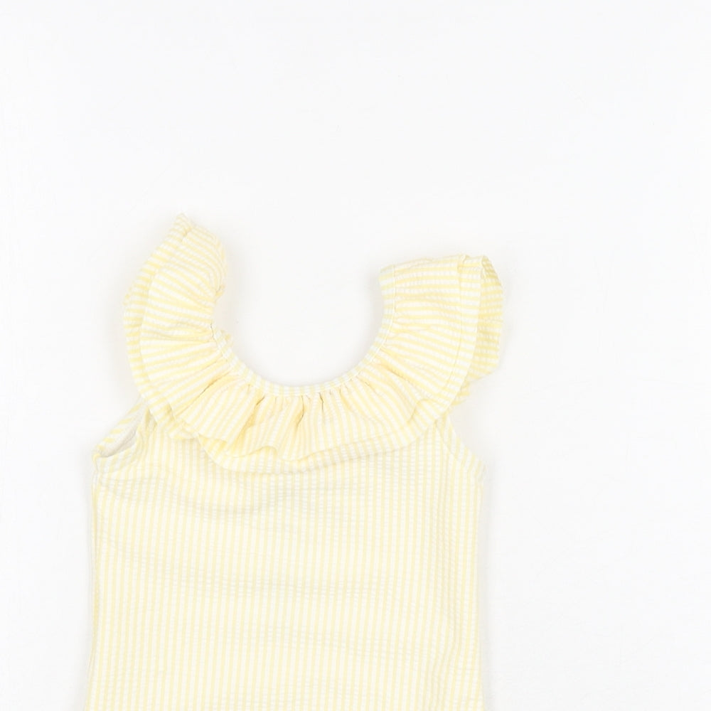 Marks and Spencer Girls Yellow Striped Polyester Unitard One-Piece Size 9-12 Months Pullover - Swimming Costume
