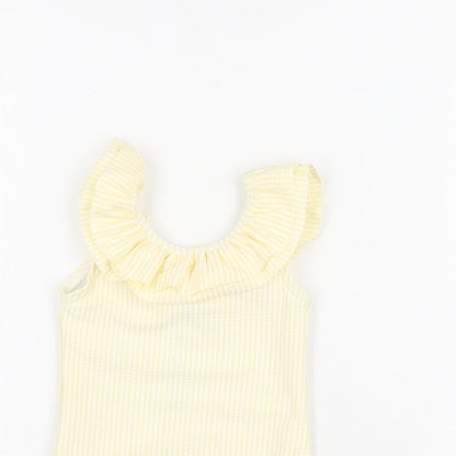 Marks and Spencer Girls Yellow Striped Polyester Unitard One-Piece Size 9-12 Months Pullover - Swimming Costume