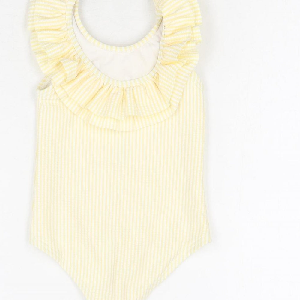 Marks and Spencer Girls Yellow Striped Polyester Unitard One-Piece Size 9-12 Months Pullover - Swimming Costume