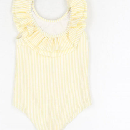 Marks and Spencer Girls Yellow Striped Polyester Unitard One-Piece Size 9-12 Months Pullover - Swimming Costume