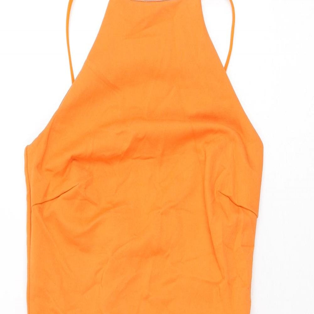 Stradivarius Womens Orange Polyester Mini Size S Square Neck Pullover