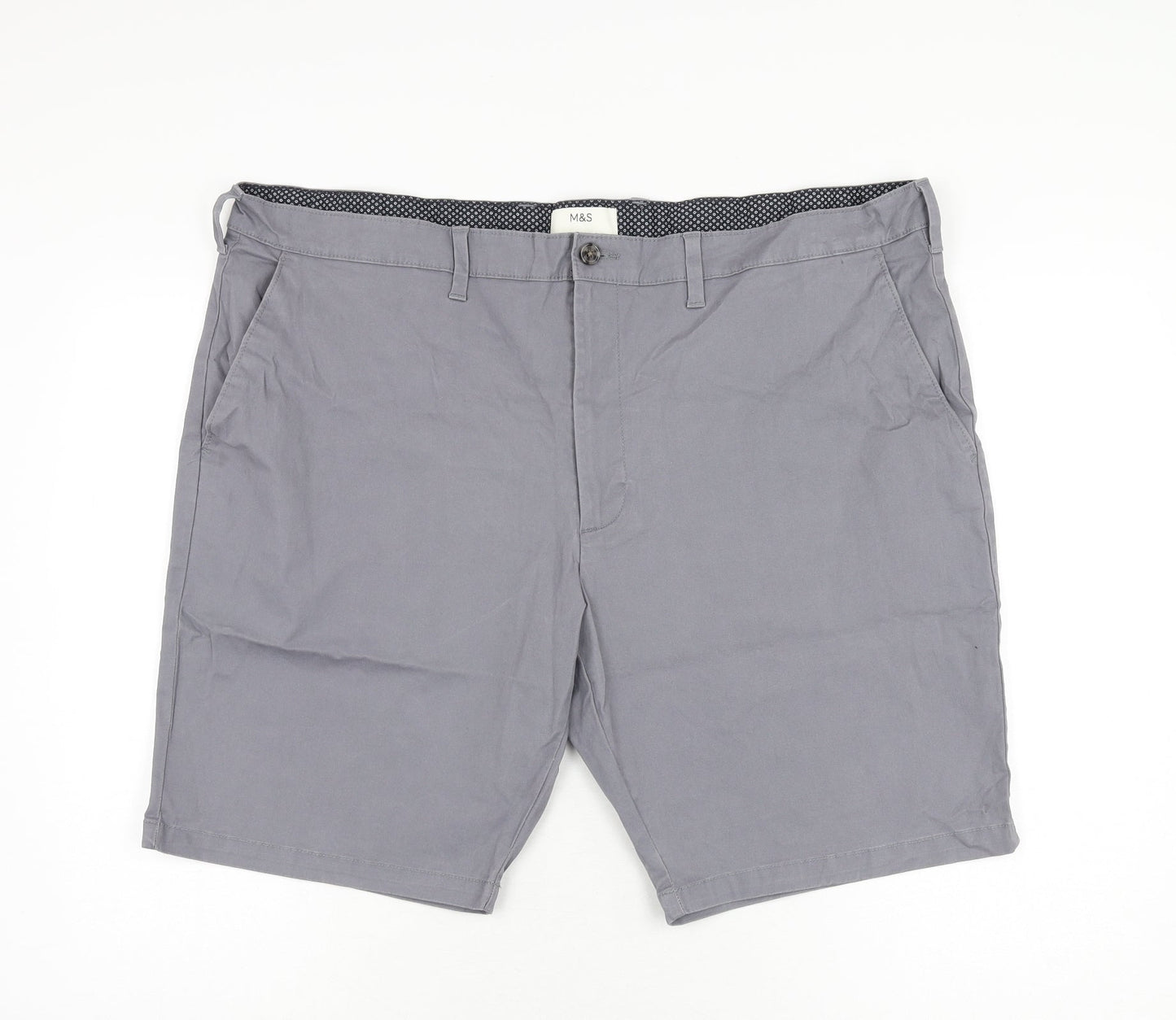 Marks and Spencer Mens Grey Cotton Chino Shorts Size 44 in L9 in Regular Zip