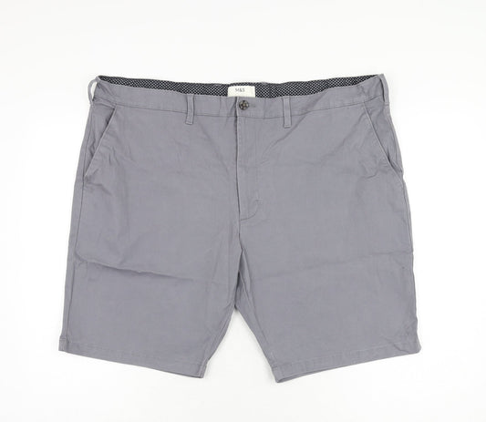 Marks and Spencer Mens Grey Cotton Chino Shorts Size 44 in L9 in Regular Zip