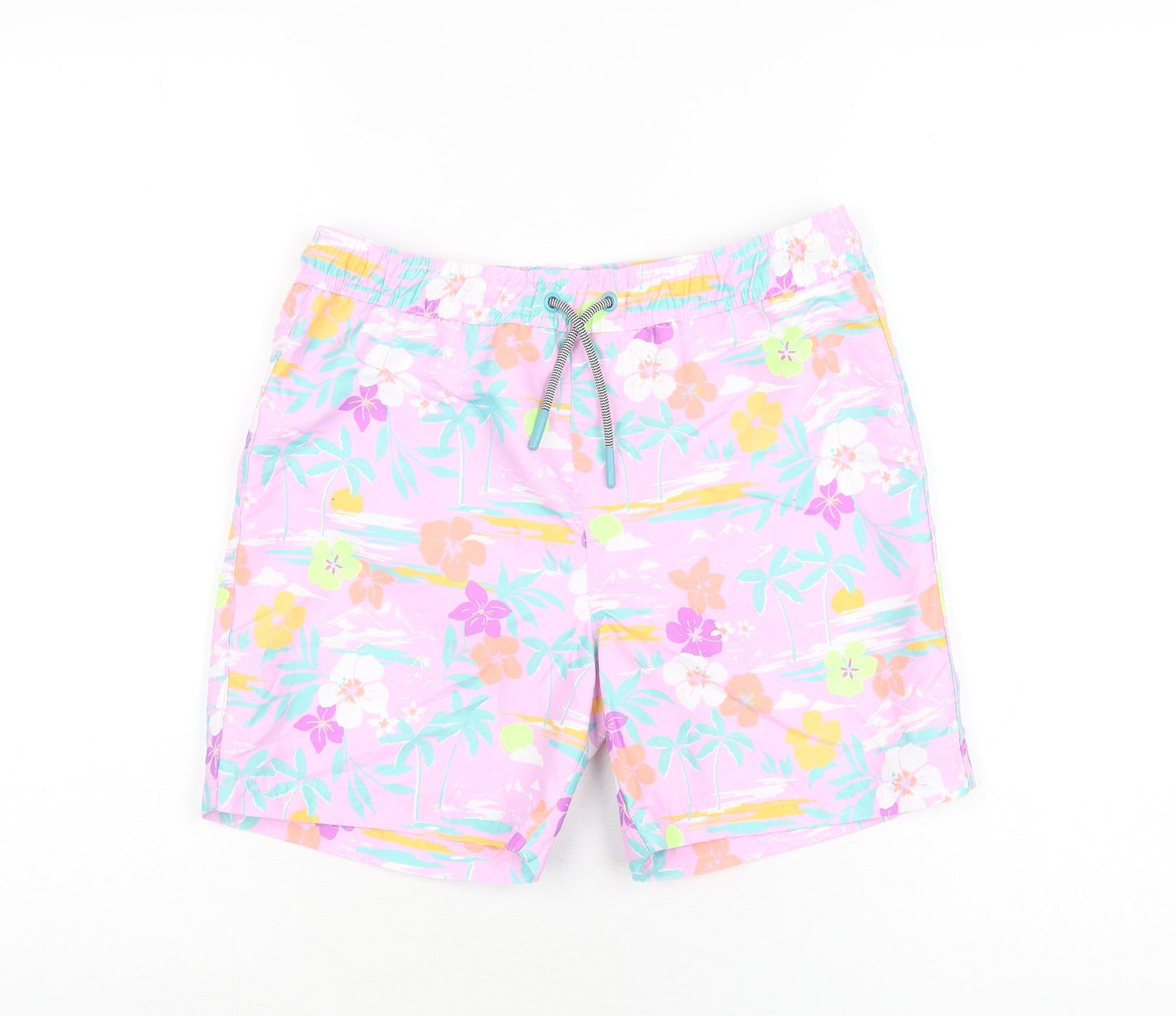 Marks and Spencer Boys Purple Floral Polyester Bermuda Shorts Size 10-11 Years Regular Drawstring - Swim Short