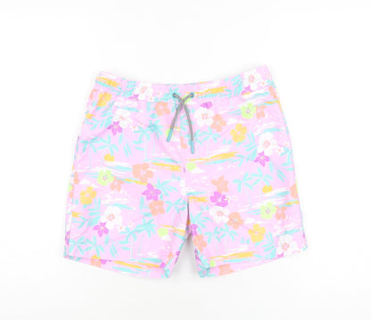 Marks and Spencer Boys Purple Floral Polyester Bermuda Shorts Size 10-11 Years Regular Drawstring - Swim Short
