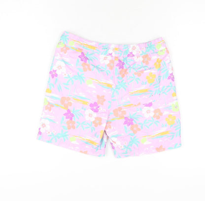 Marks and Spencer Boys Purple Floral Polyester Bermuda Shorts Size 10-11 Years Regular Drawstring - Swim Short
