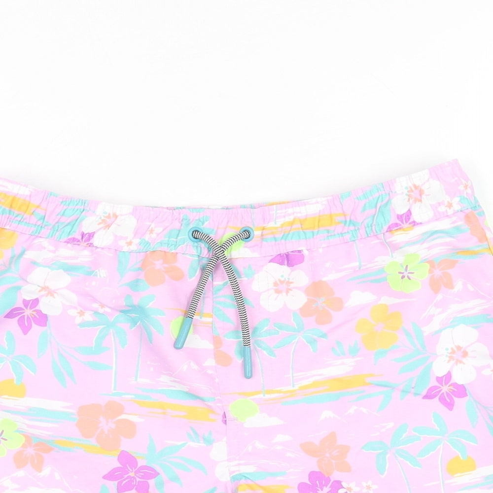 Marks and Spencer Boys Purple Floral Polyester Bermuda Shorts Size 10-11 Years Regular Drawstring - Swim Short