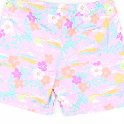 Marks and Spencer Boys Purple Floral Polyester Bermuda Shorts Size 10-11 Years Regular Drawstring - Swim Short