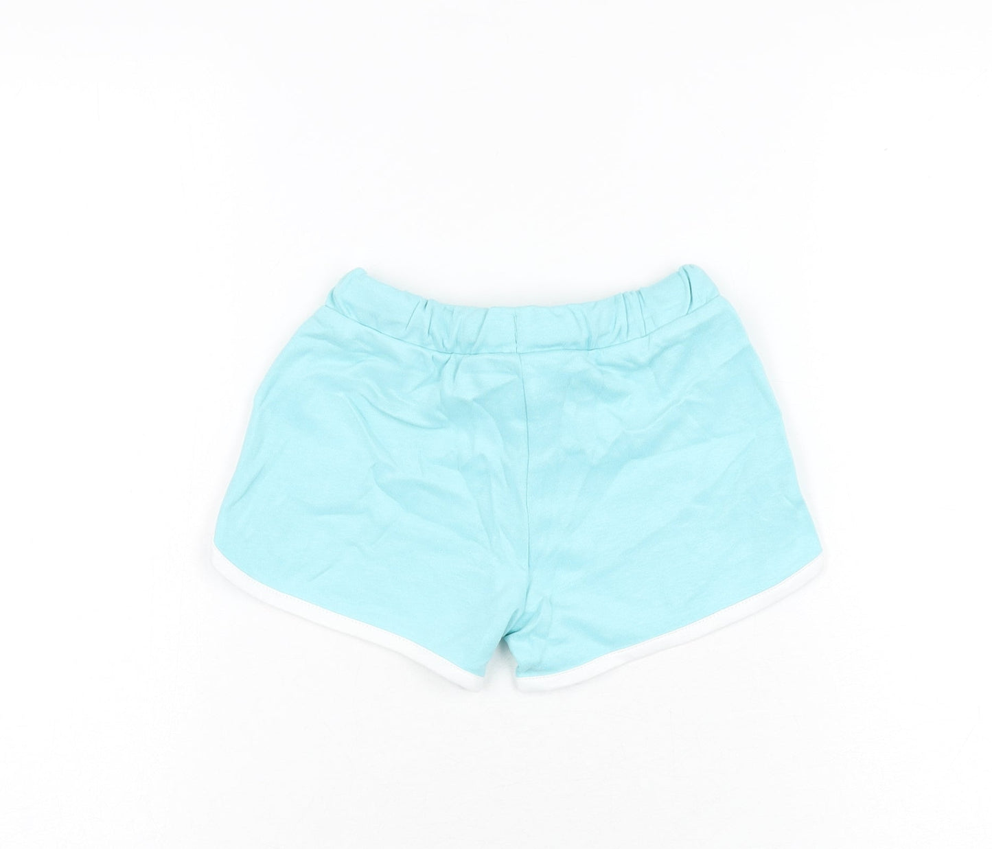 Marks and Spencer Girls Blue Cotton Sweat Shorts Size 4-5 Years Regular Drawstring - Ice Lolly