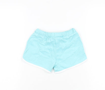 Marks and Spencer Girls Blue Cotton Sweat Shorts Size 4-5 Years Regular Drawstring - Ice Lolly