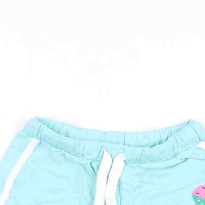Marks and Spencer Girls Blue Cotton Sweat Shorts Size 4-5 Years Regular Drawstring - Ice Lolly