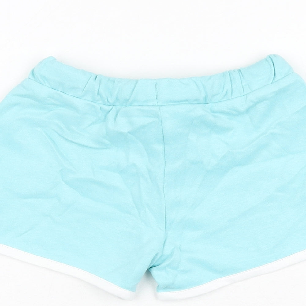Marks and Spencer Girls Blue Cotton Sweat Shorts Size 4-5 Years Regular Drawstring - Ice Lolly