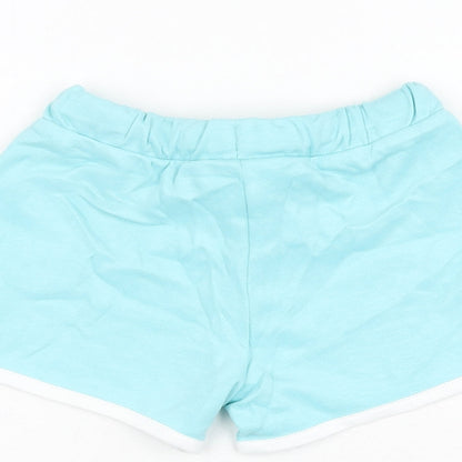 Marks and Spencer Girls Blue Cotton Sweat Shorts Size 4-5 Years Regular Drawstring - Ice Lolly
