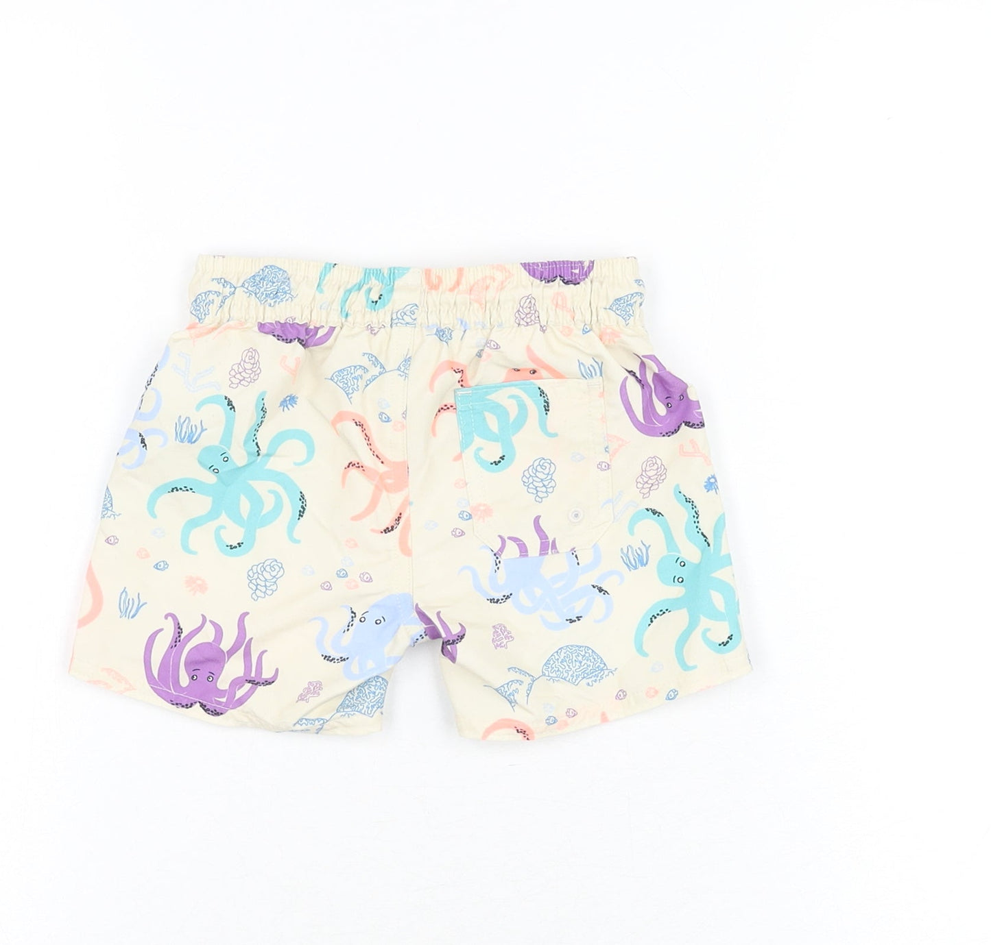 Marks and Spencer Boys Beige Geometric Polyester Shorts Outfit/Set Size 6-9 Months Drawstring - Swim Short, Octopus Print