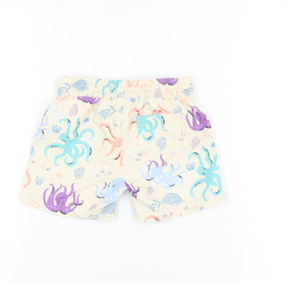 Marks and Spencer Boys Beige Geometric Polyester Shorts Outfit/Set Size 6-9 Months Drawstring - Swim Short, Octopus Print