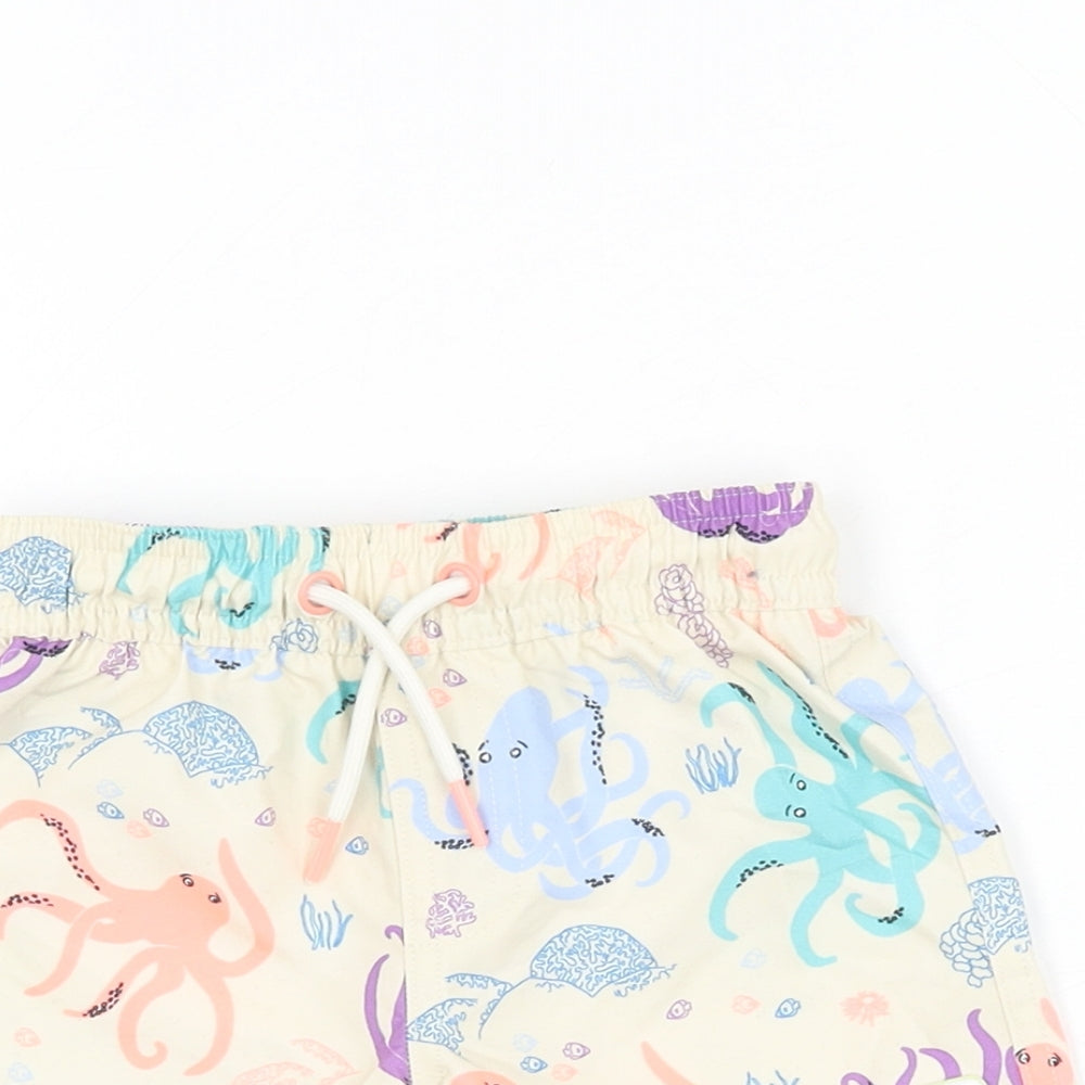 Marks and Spencer Boys Beige Geometric Polyester Shorts Outfit/Set Size 6-9 Months Drawstring - Swim Short, Octopus Print