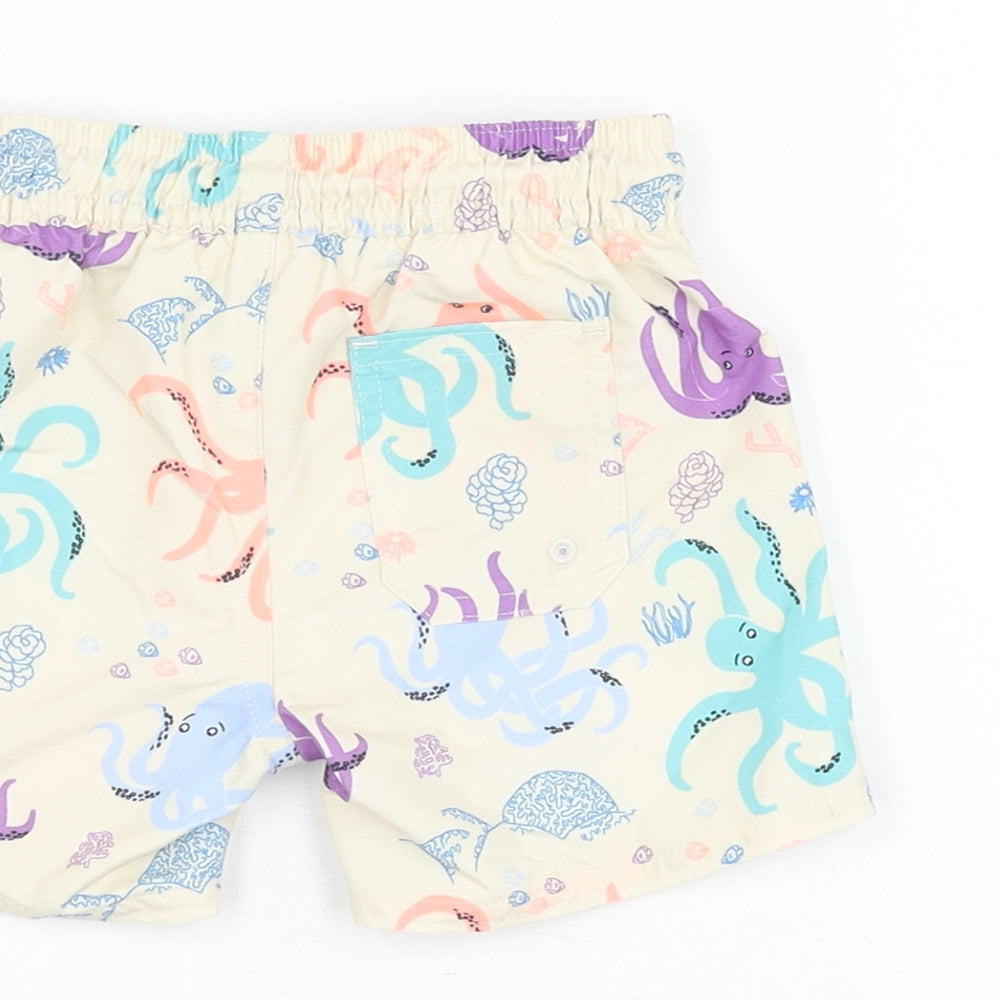 Marks and Spencer Boys Beige Geometric Polyester Shorts Outfit/Set Size 6-9 Months Drawstring - Swim Short, Octopus Print