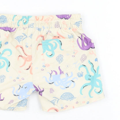 Marks and Spencer Boys Beige Geometric Polyester Shorts Outfit/Set Size 6-9 Months Drawstring - Swim Short, Octopus Print