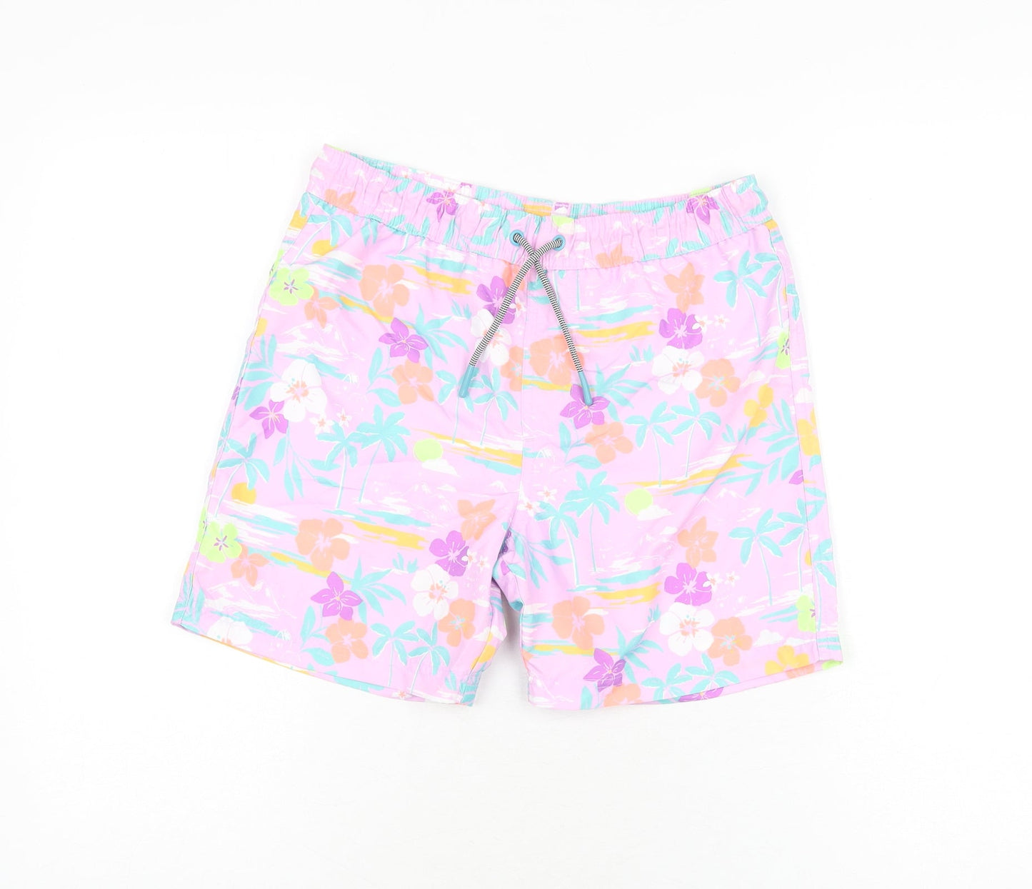 Marks and Spencer Boys Purple Floral Polyester Bermuda Shorts Size 10-11 Years Regular Drawstring - Swim Short