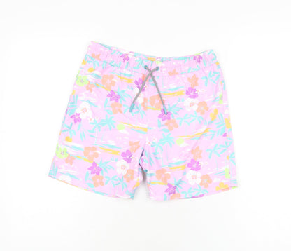 Marks and Spencer Boys Purple Floral Polyester Bermuda Shorts Size 10-11 Years Regular Drawstring - Swim Short